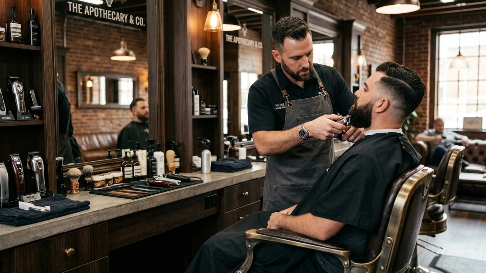 Professional men's barber styling haircut and beard at home in Amman