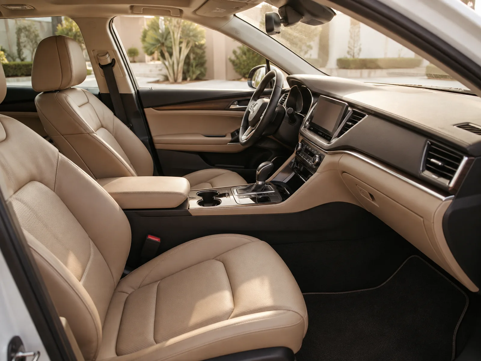 A car interior being detailed with a microfibre cloth