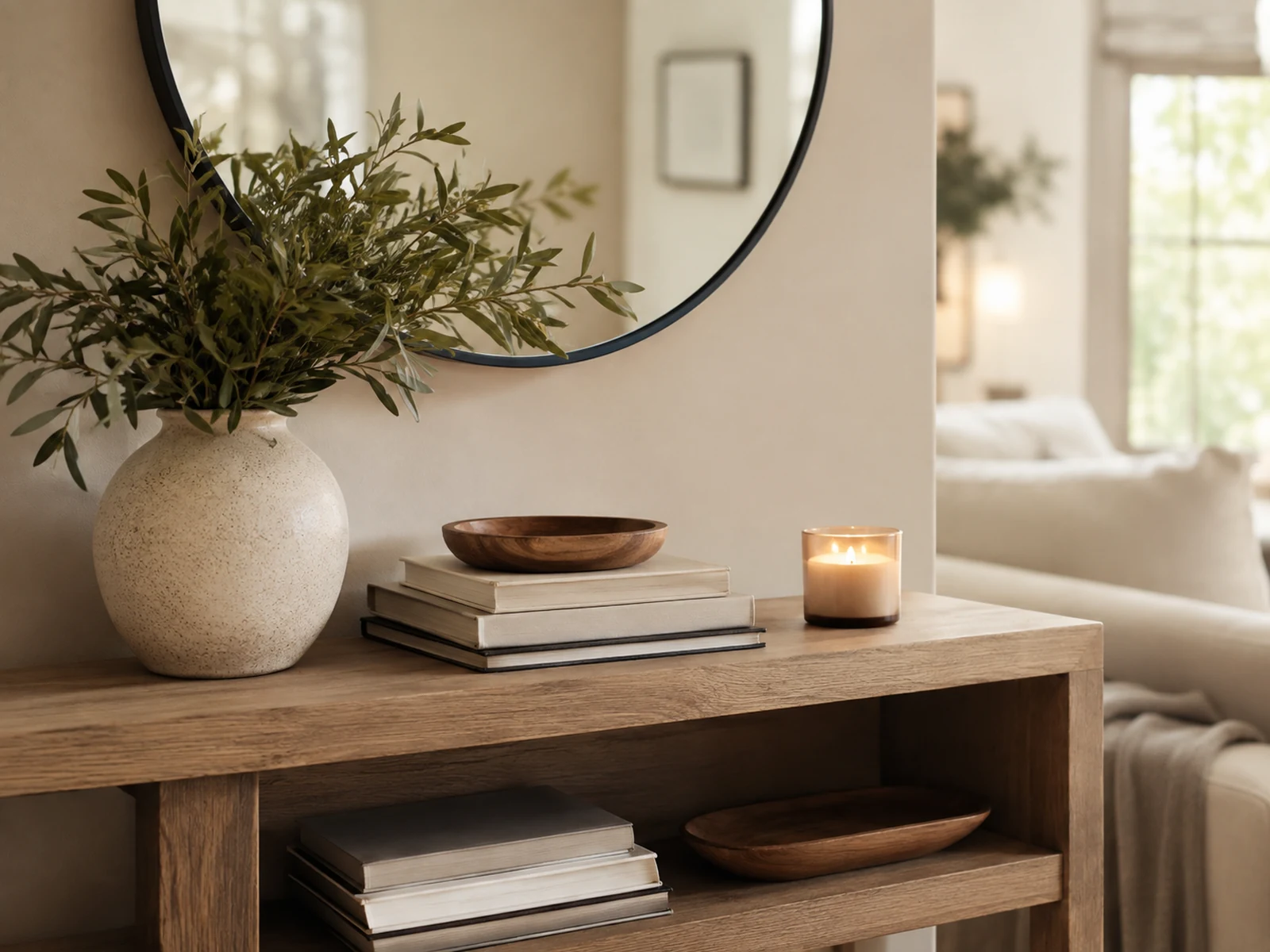 A consistently tidy living room with cushions straightened