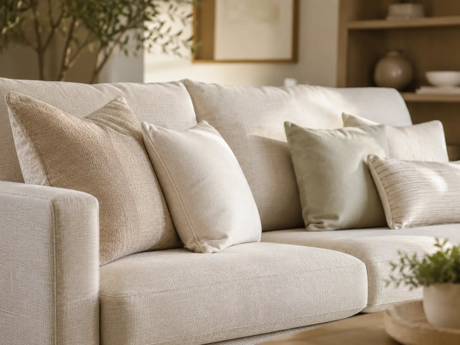 A sofa cushion part way through upholstery cleaning
