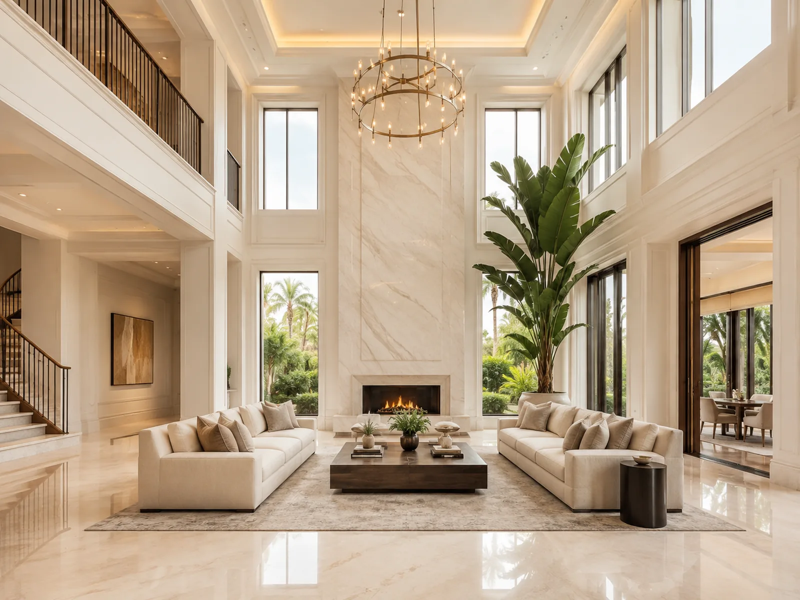 A large villa room being deep cleaned by a team